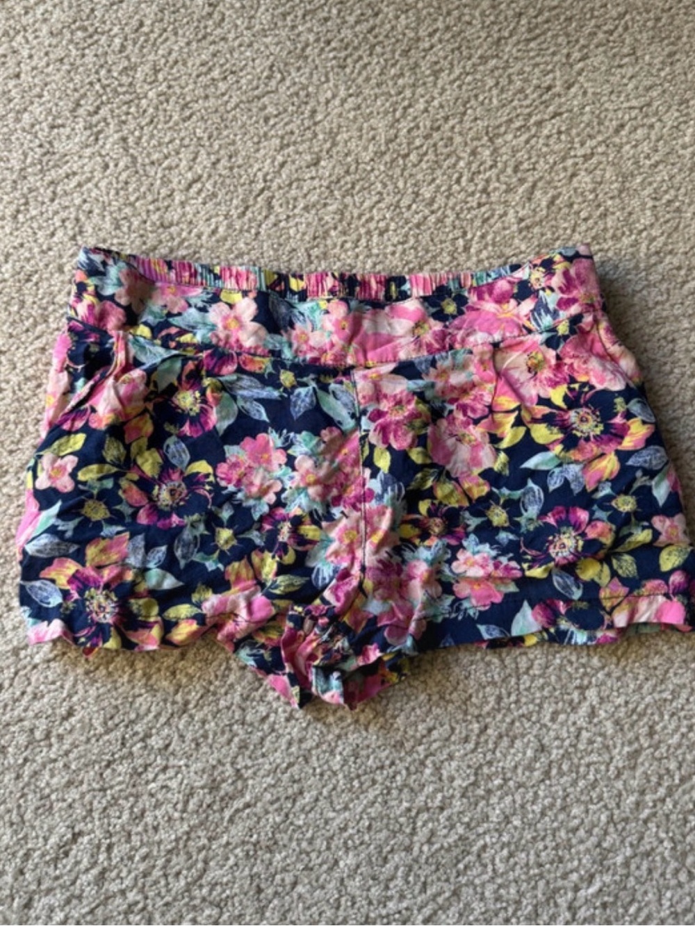 Kirra Navy Floral y2k Shorts with Pink & Yellow Flowers